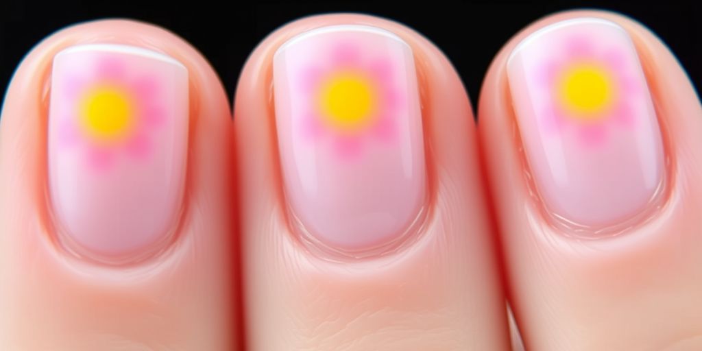 Unhas curtas com design de aura colorida