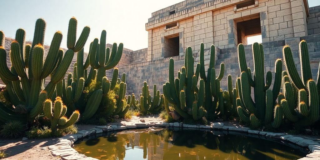 Cactus, agua, fertilidad, monumentos, azteca, antiguo.