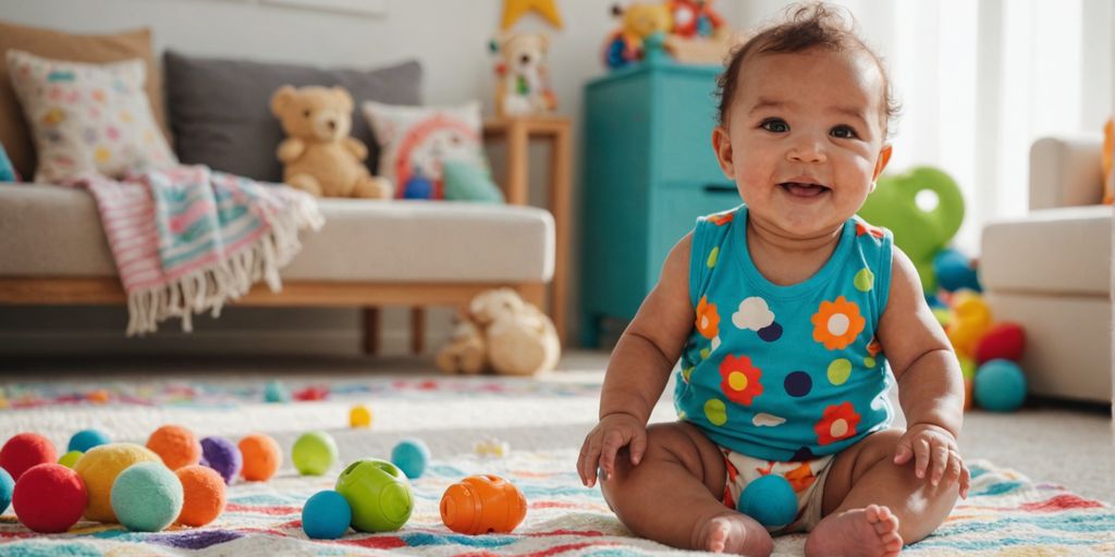 Baby in colorful sleeveless outfit
