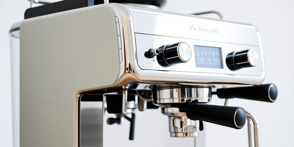 Close-up of La Spaziale coffee machine with chrome finish.