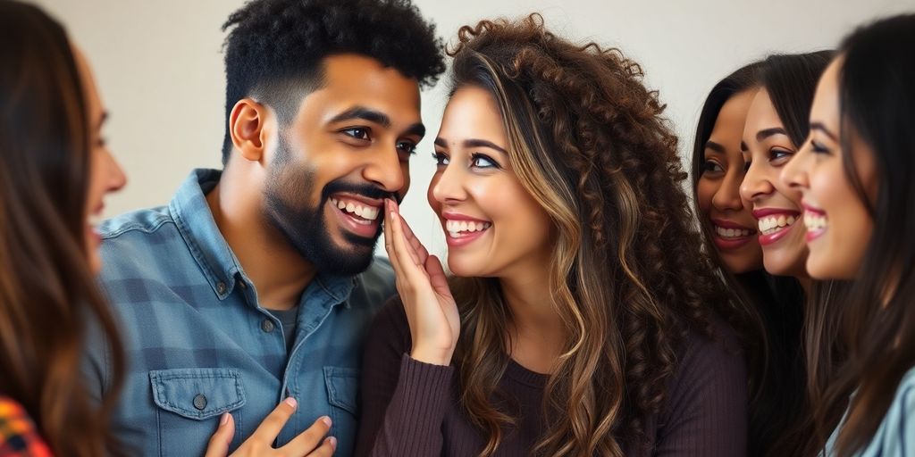 Friends laughing together, sharing secrets.