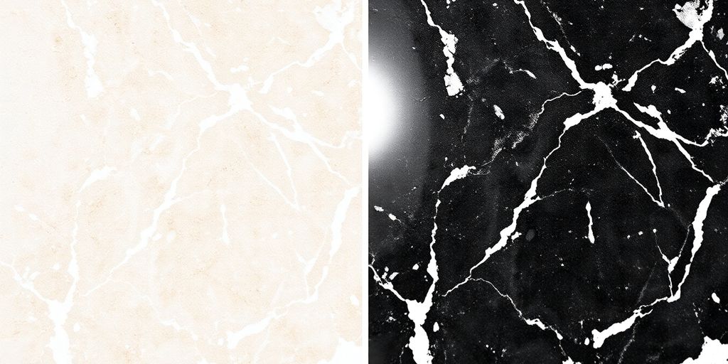 Honed and polished marble surfaces side-by-side.