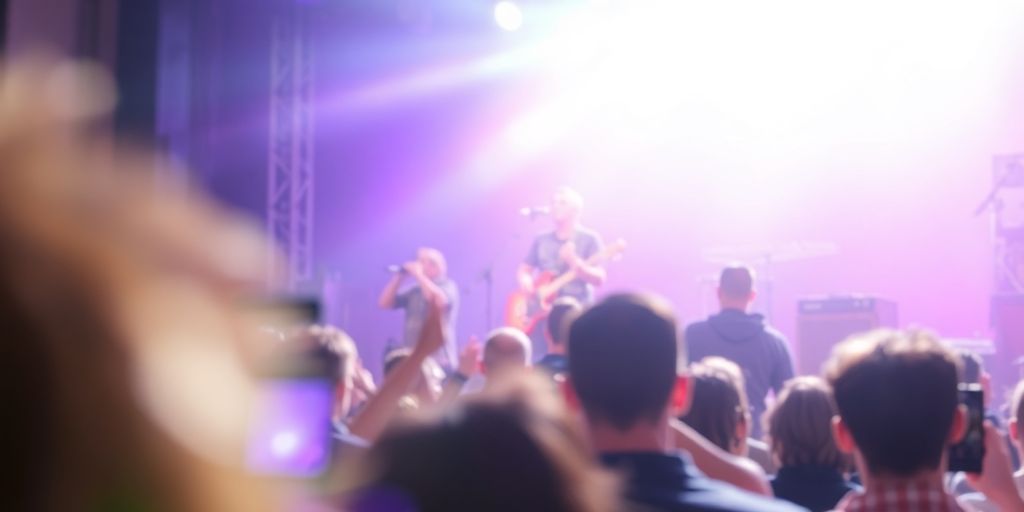 Crowd enjoying a live band on stage.