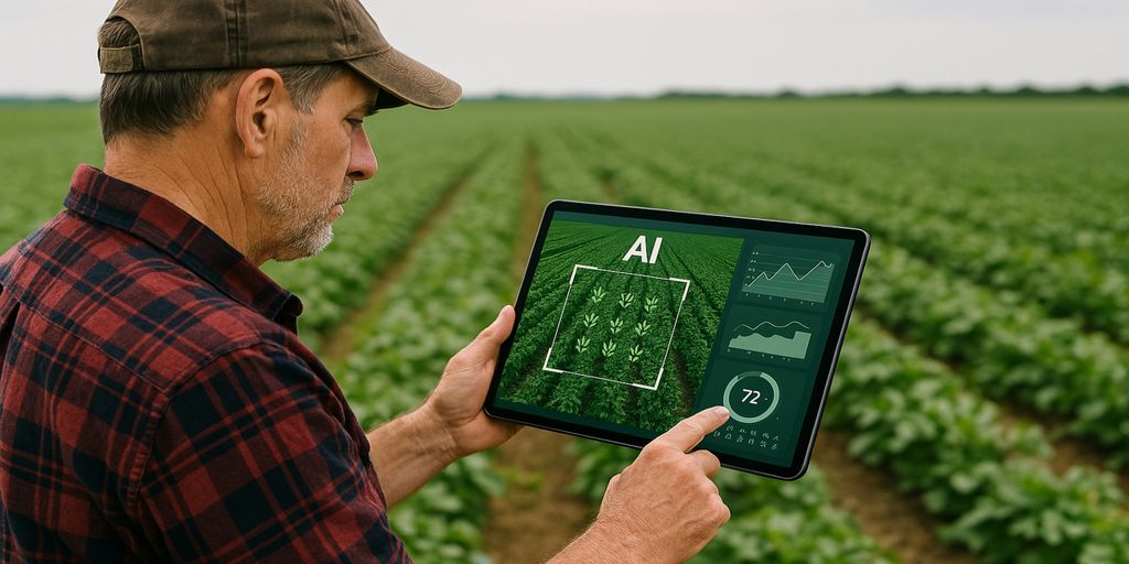 Farmer uses ai technology to monitor crops.
