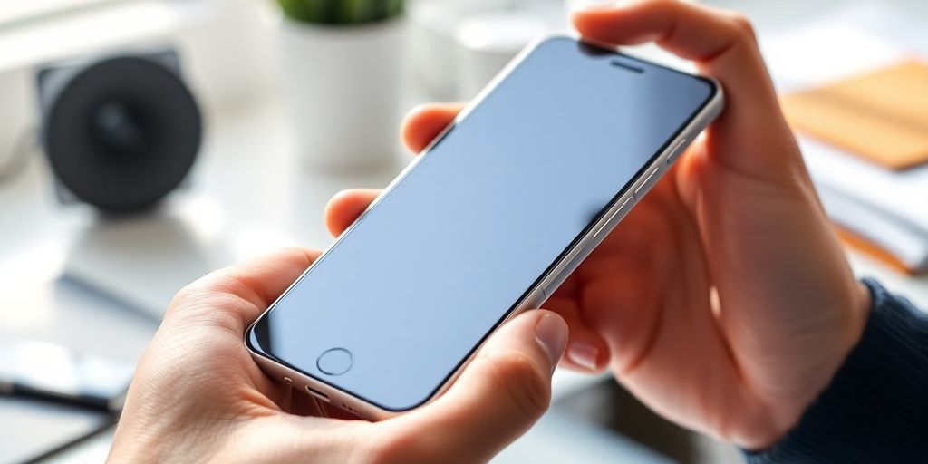 Hand holding smartphone, looking up Honda Finance contact.