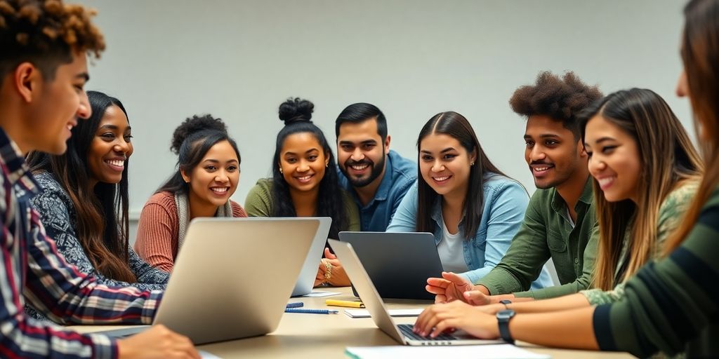 Diverse young professionals actively learning digital marketing in class.