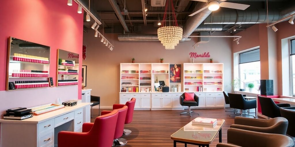 Interior de um salão de manicure acolhedor e elegante.