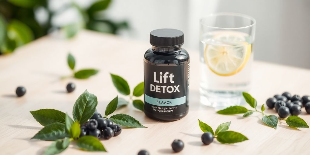 Garrafa escura, folhas verdes frescas, e copo de água.