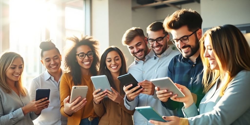 Entrepreneurs engaging digitally, fostering growth and visibility.