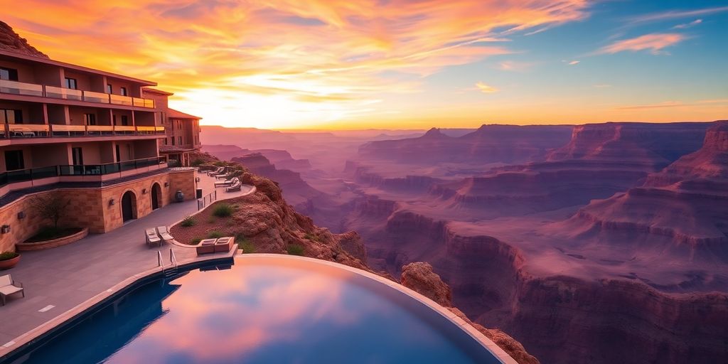 Luxury resort with an infinity pool overlooking the Grand Canyon.