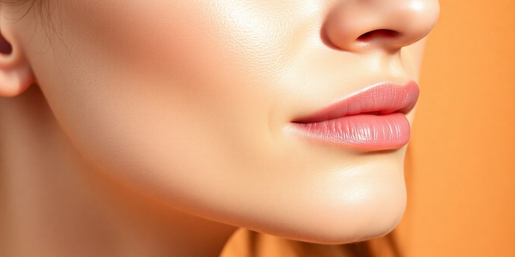 Smooth, glowing skin close-up.
