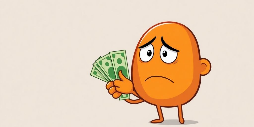 Cartoon person holding cash, looking stressed.