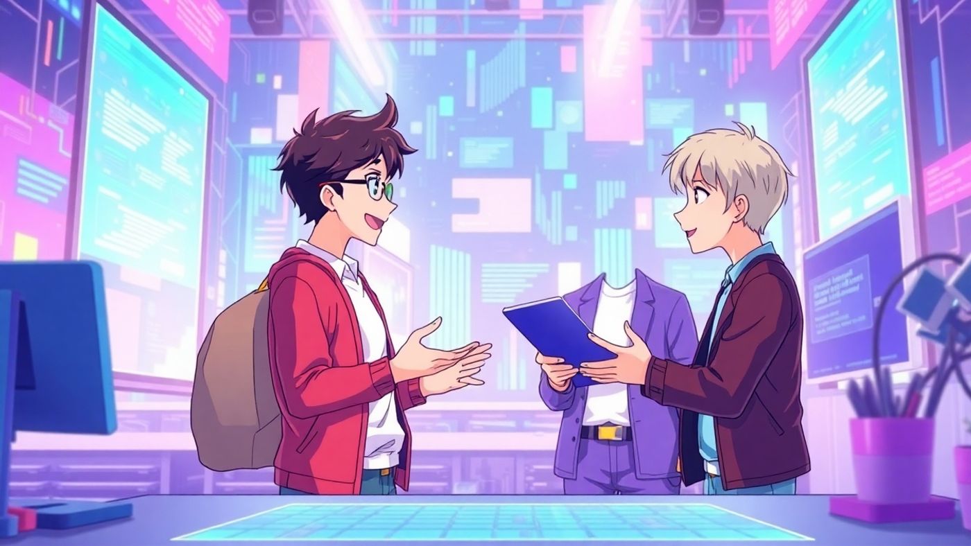 Anime characters discussing digital marketing transparency.