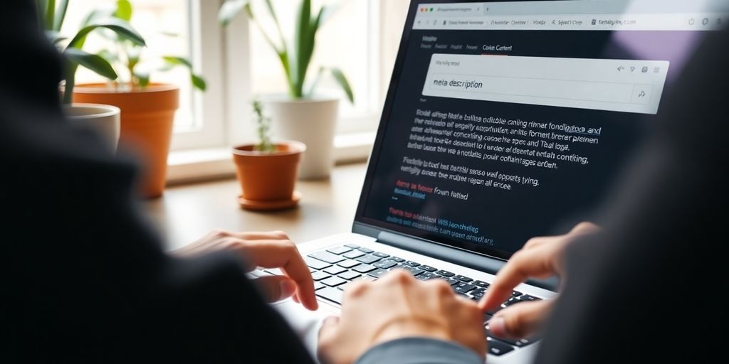 Person typing on laptop in a cozy workspace.