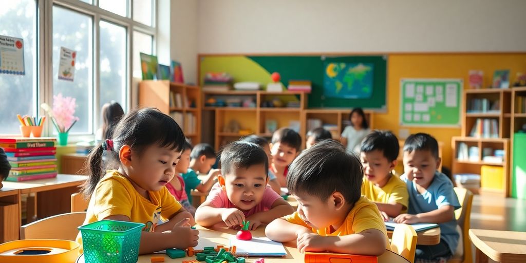 Classroom in Kuala Lumpur with diverse children learning together.