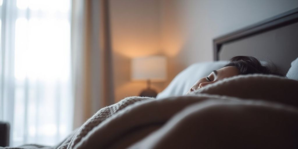 Peaceful bedroom, person sleeping soundly.