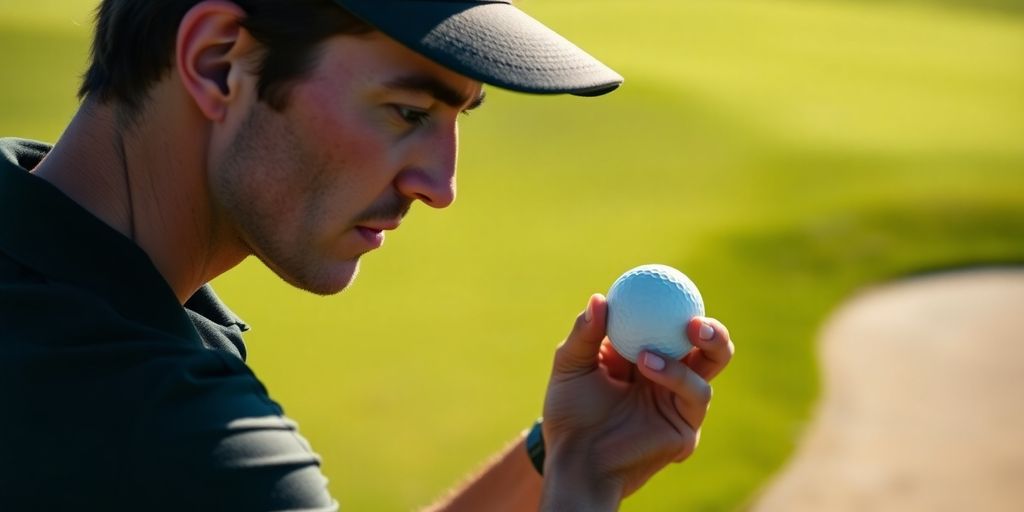 Golfer focusing on a putt with serene green course.