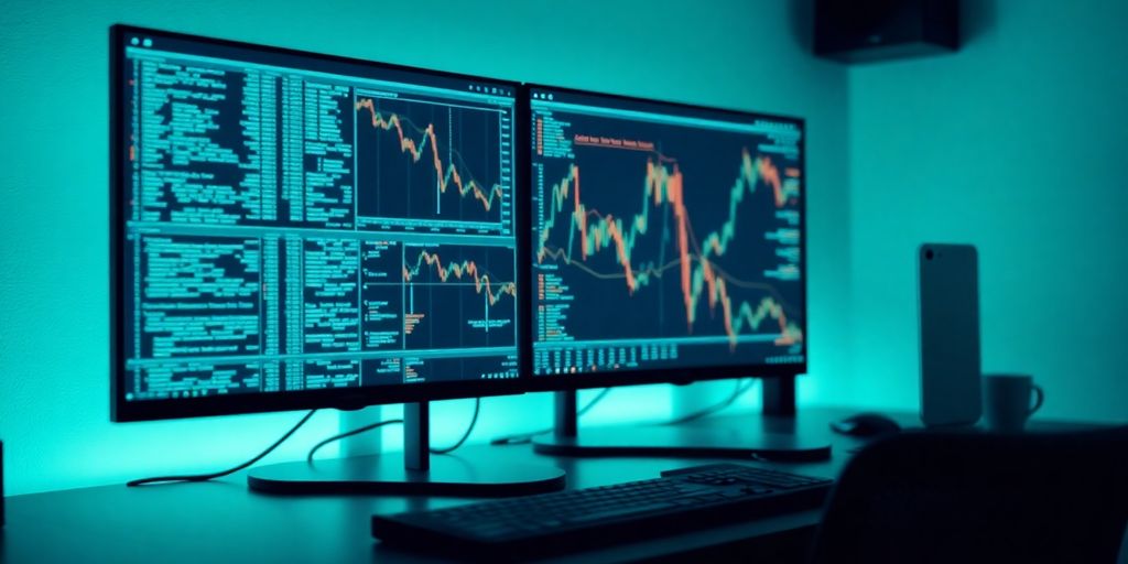 Modern computer setup for cryptocurrency research and analysis.