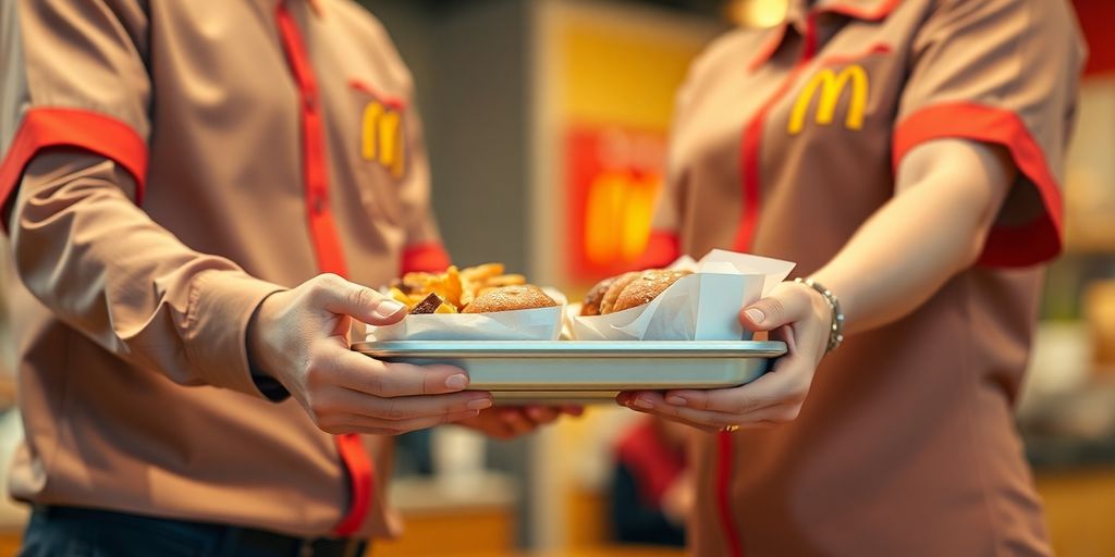 Two people working together at a McDonald's restaurant.