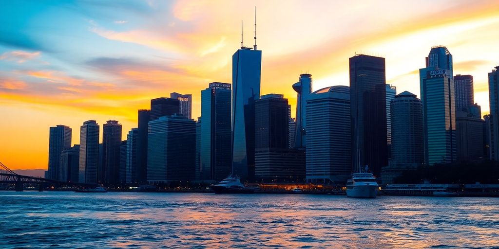 Australian cityscape with upward trending financial growth.