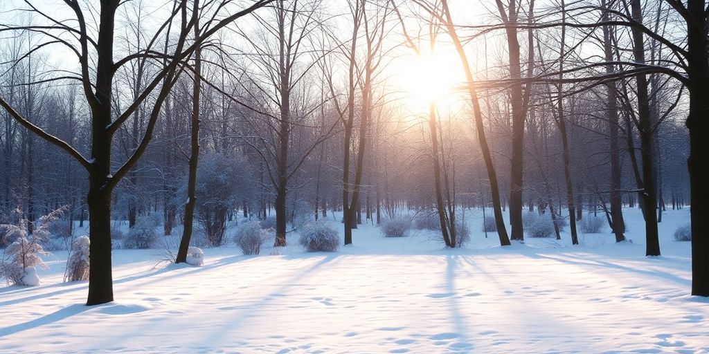 Winterlandschaft mit natürlichem Licht und schneebedecktem Boden.