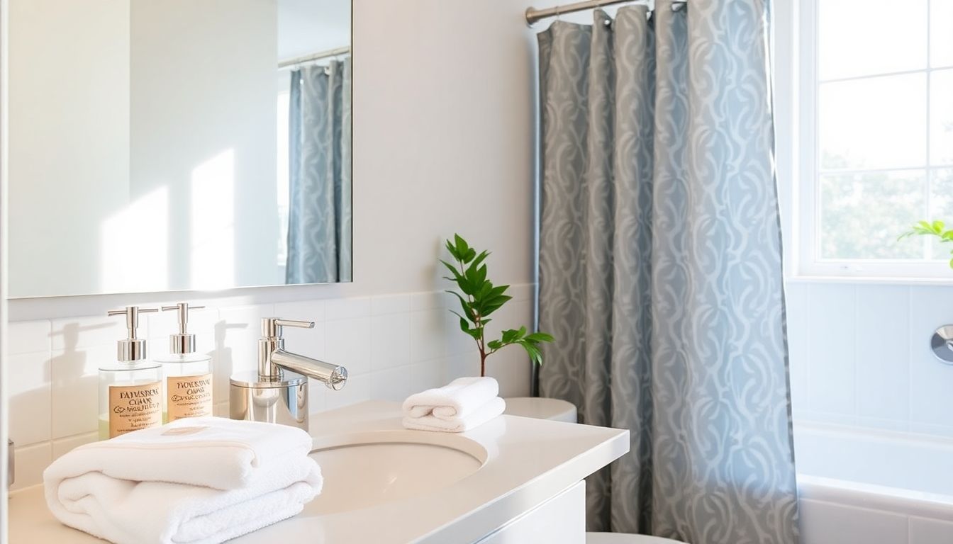 Stylish bathroom with elegant accessories and soft colours.