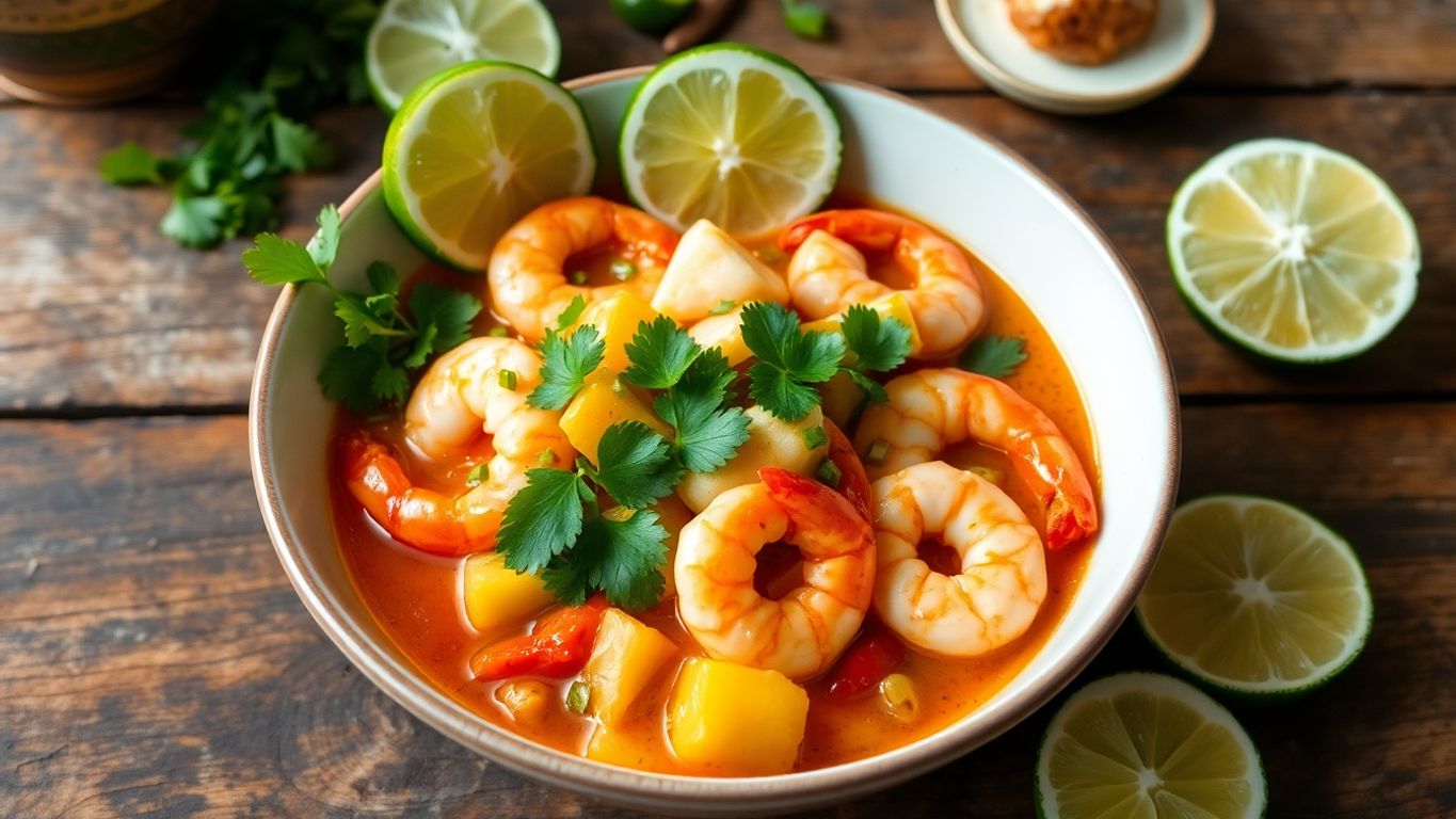 Prato de Bobó de Camarão com camarões e temperos.