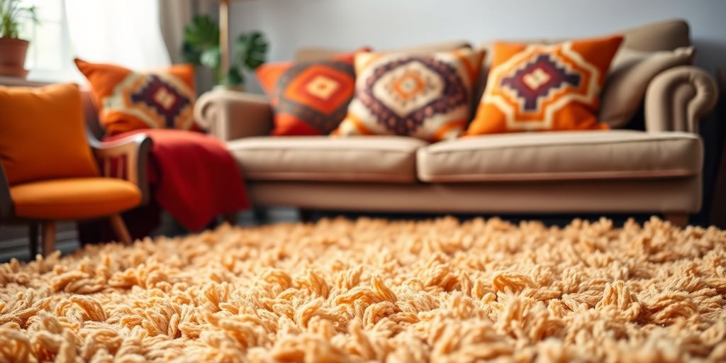 Orange geometric patterns, shag rug