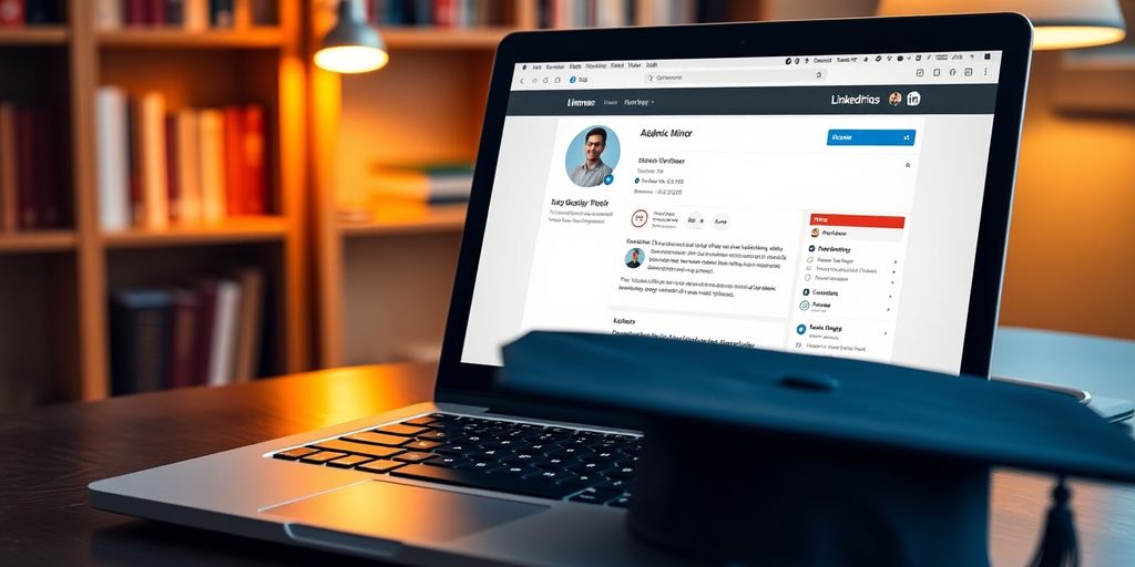 Student's LinkedIn profile, minor highlighted.
