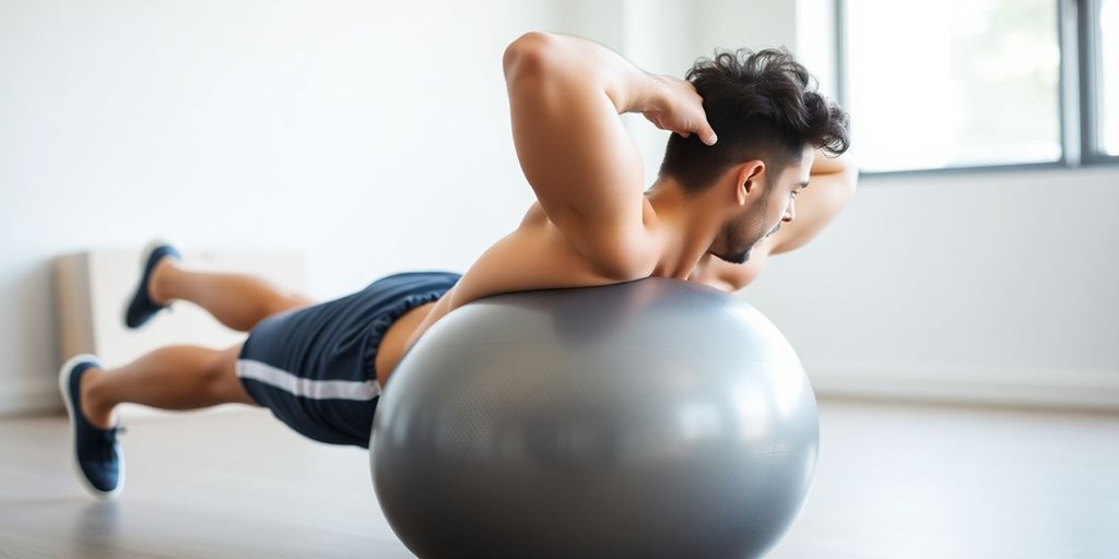 Person doing crunches on a large exercise ball