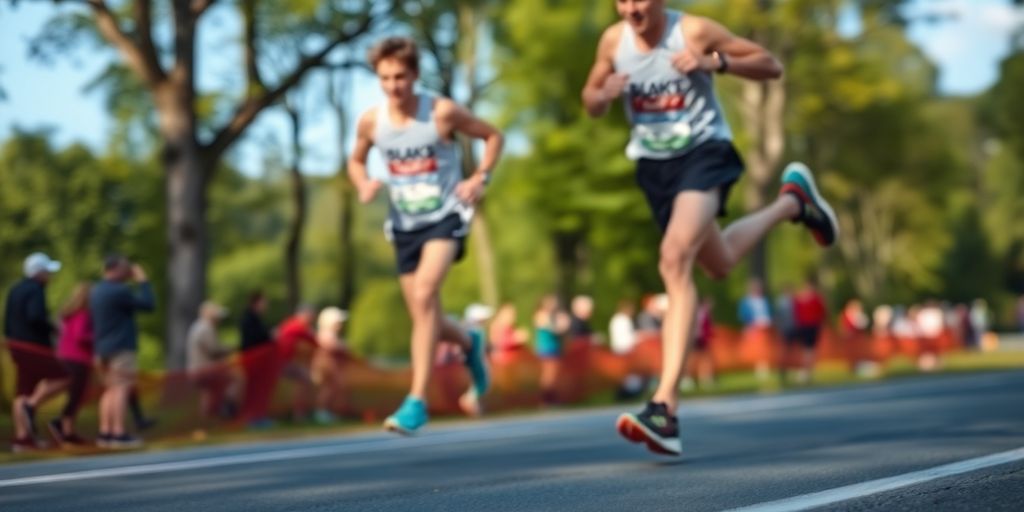 Runner pacing during a half marathon on a scenic route.