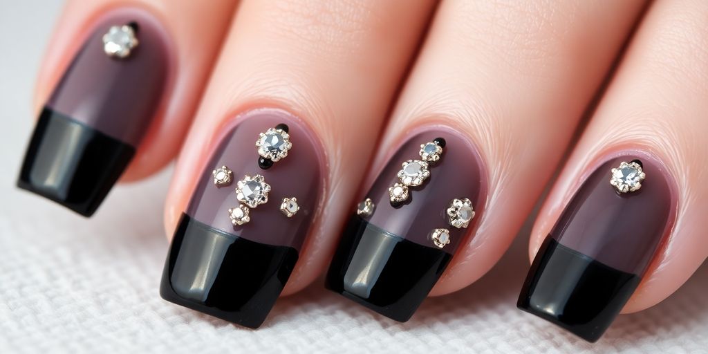 Unha bailarina preta com decoração de francesinha elegante.