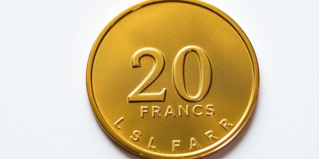 Pièce d'or suisse de 20 francs sur un fond neutre.