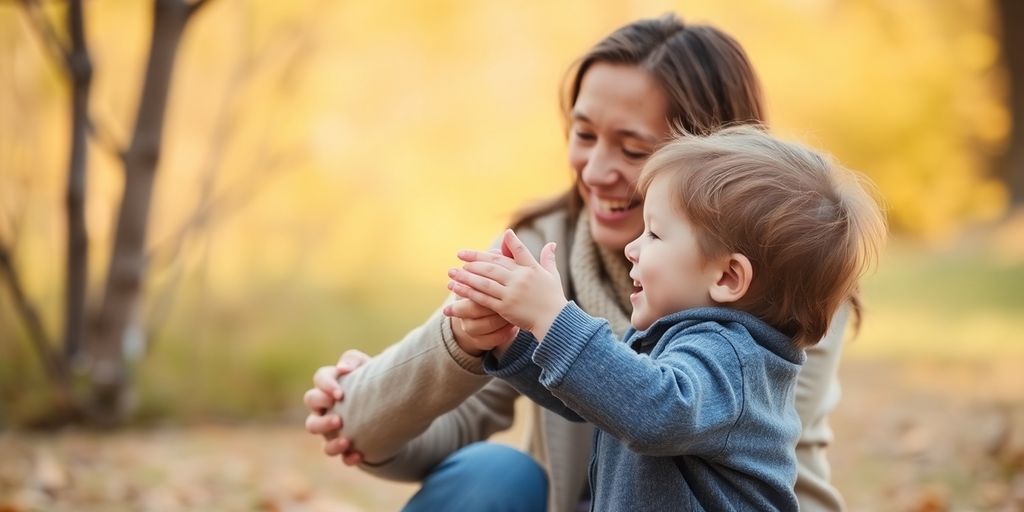 Parent comforting a child with a playful expression.