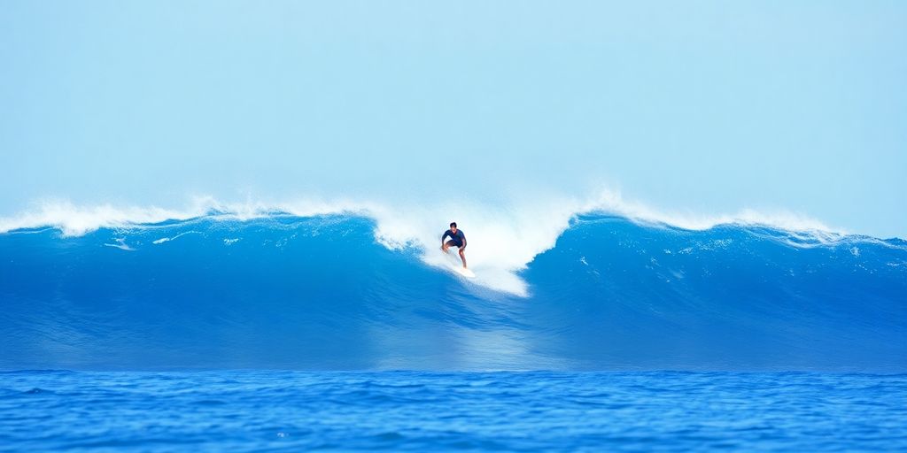 Surfer on a blue wave.