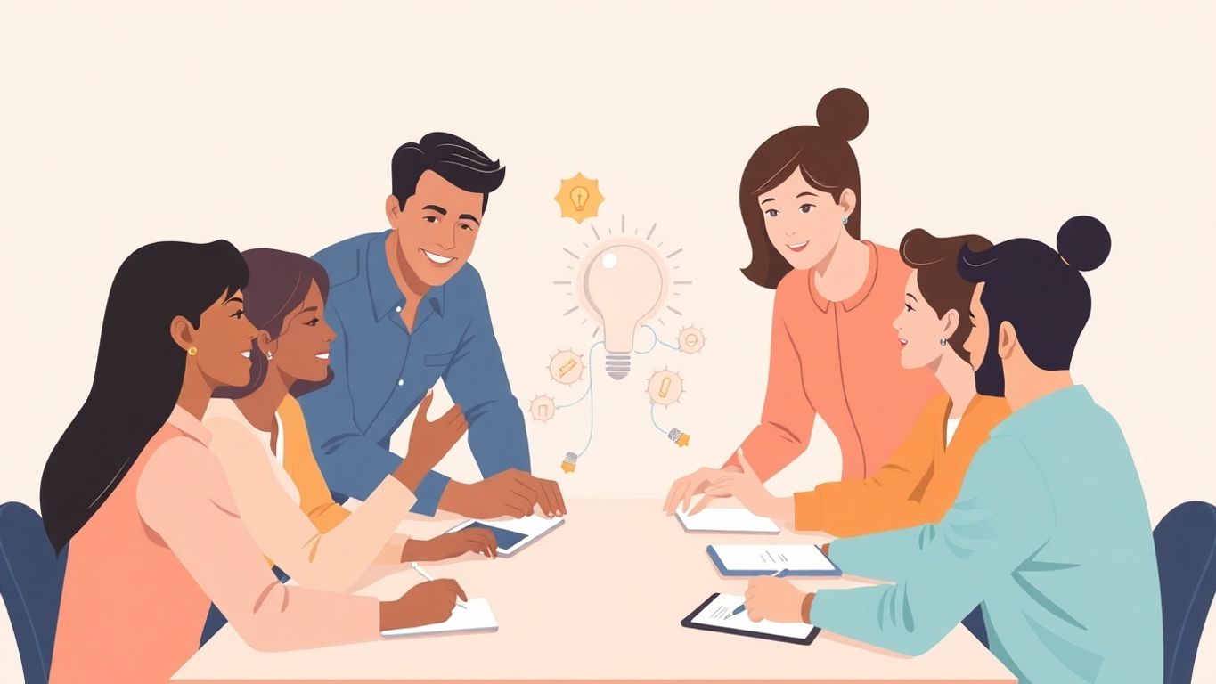 Gruppe mennesker som samarbeider om innovative ideer.