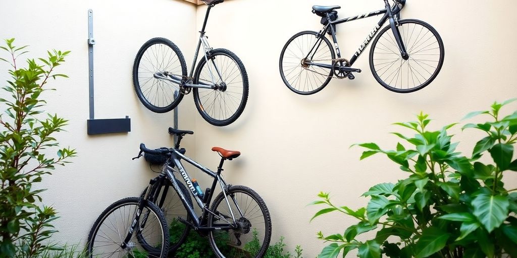 Compact outdoor bike storage with creative solutions.
