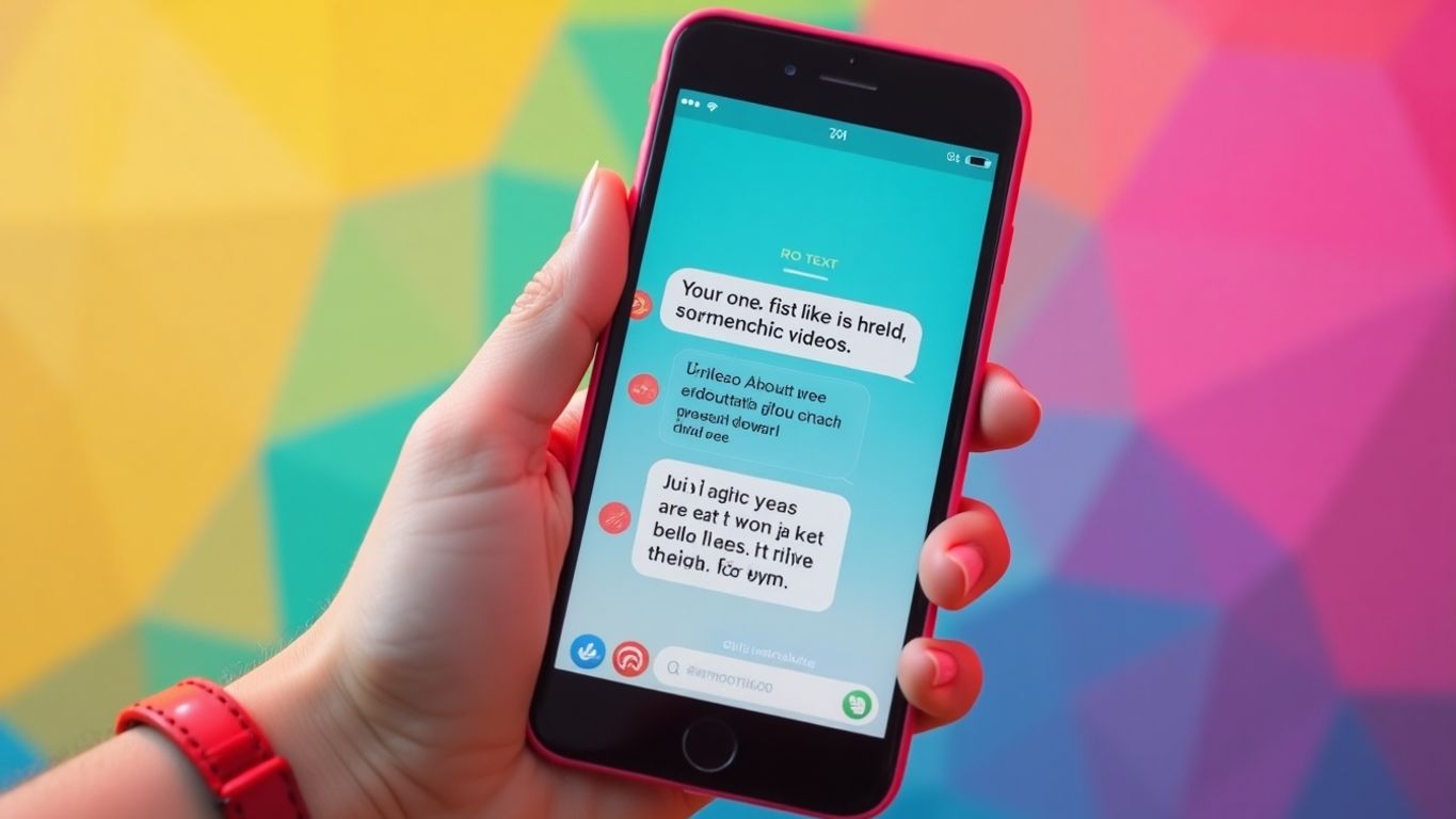 Smartphone with fake text message on colorful background.