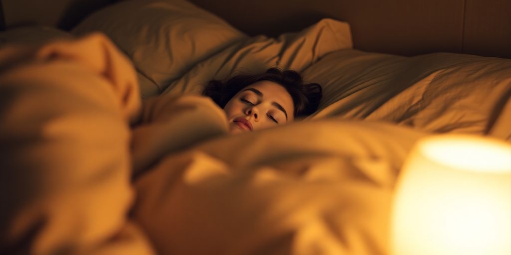Person peacefully sleeping in a serene bedroom.