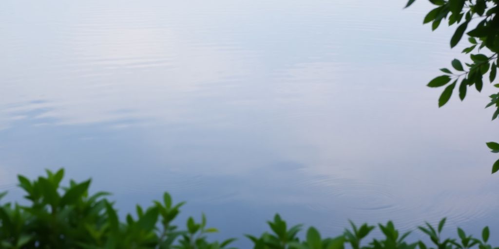 Serene person meditating by tranquil water.