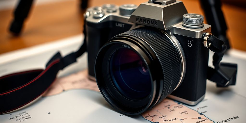 Camera and a Florida state map.