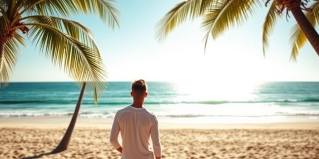 Person looking thoughtfully at a sunny Australian landscape.