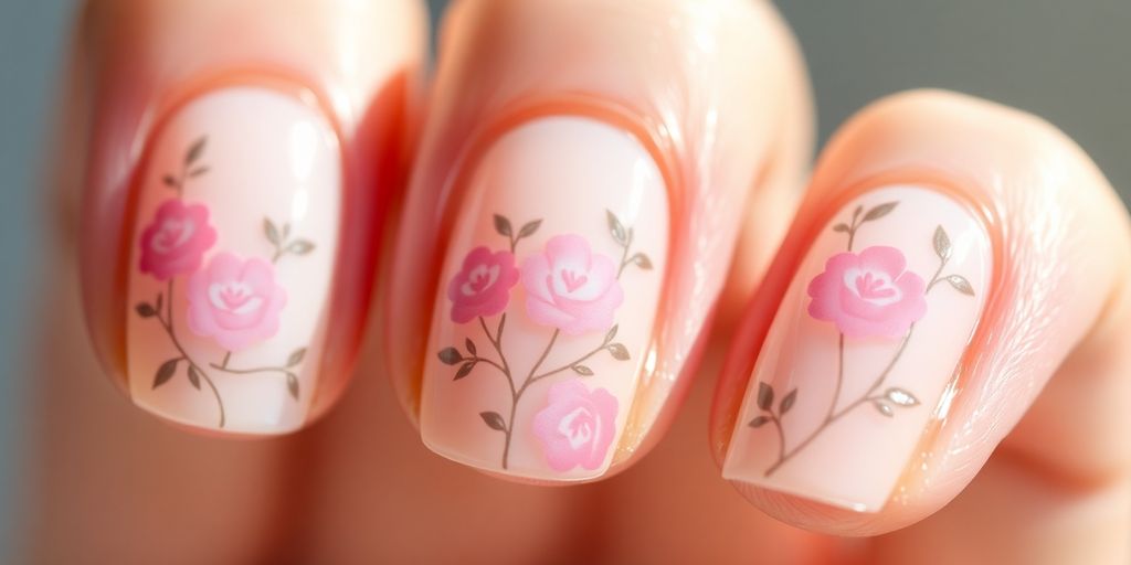 Unhas delicadas com cores suaves e padrões florais.