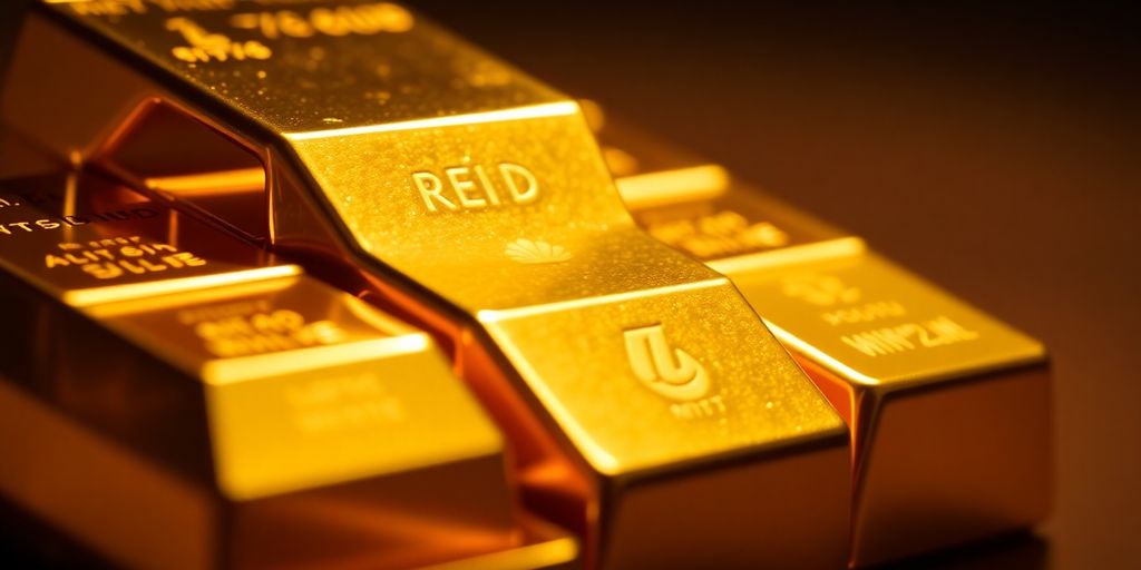 Des barres d'or brillantes empilées sur un fond flou.