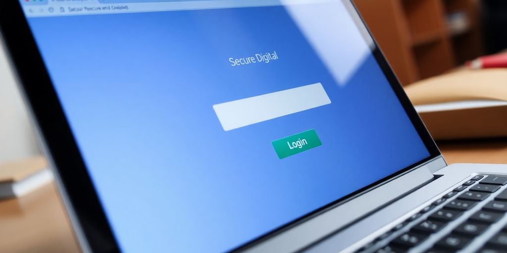 A secure digital login on a laptop screen.