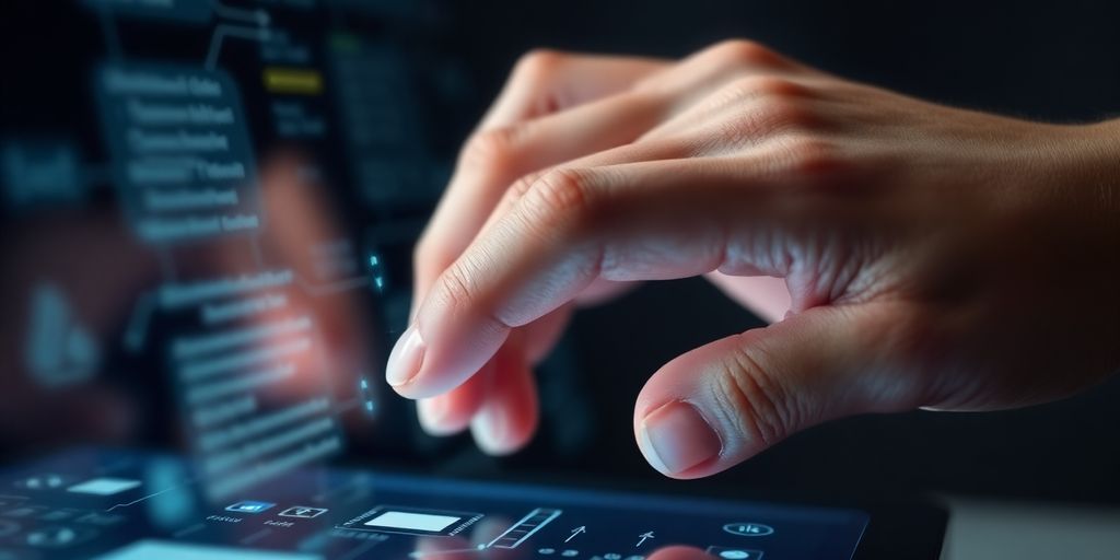 Mão criando prompts de conteúdo com IA.