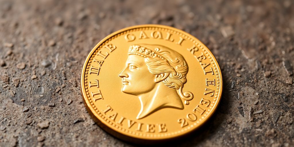 Monnaie en or Napoléon sur une surface texturée.