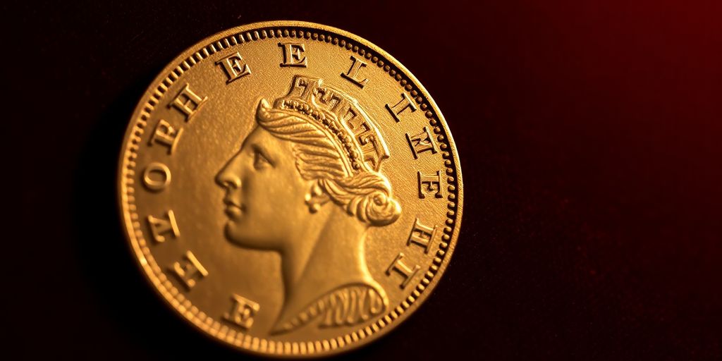 Monnaie en or de Napoléon sur fond velouté.