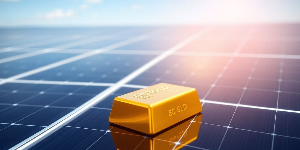Barre d'or sur des panneaux solaires.