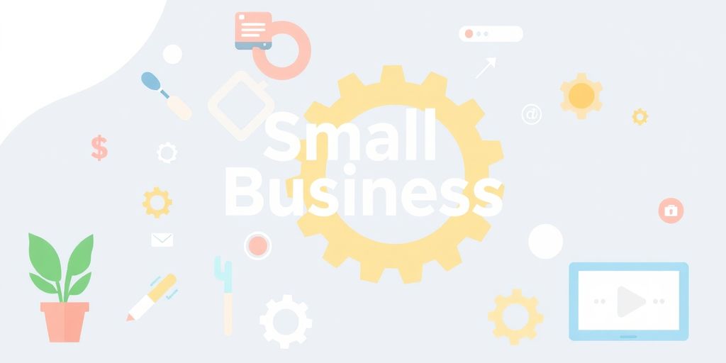 Illustrasjon av småbedrifter med digitale elementer.